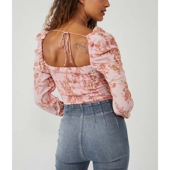 Free People Hilary Printed Top in Pink Combo - Picture 6 of 13